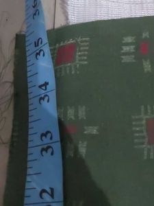 Olive Green Fabric with Red &amp; White Pattern