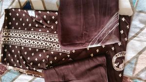 Brown Printed Dress Material