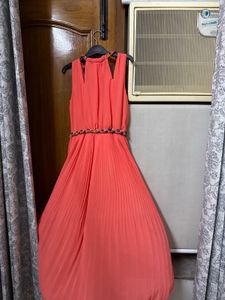 Coral Hi-Low Dress with Braided Waist