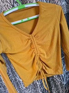 V Neck Full Sleeves Crop Top