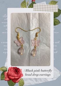 Blush Pink Butterfly Bead Drop Earrings