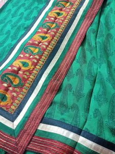 Emerald Green 💚 Printed Saree