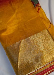 Elegant YELLOW AND RED (combine)Embroidered Saree