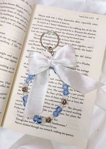 Pale Blue Beaded Keychain with Bow