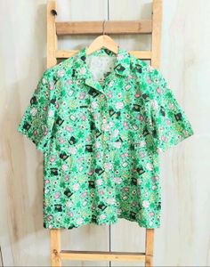 Green Printed Cotton Shirt Size-38-40