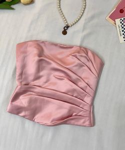 Pink Satin Strapless Corset Top