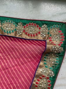 Pink Leheriya Dupatta with Embellished Border