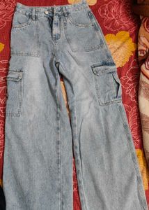 Light Wash Wide Leg Cargo Jeans