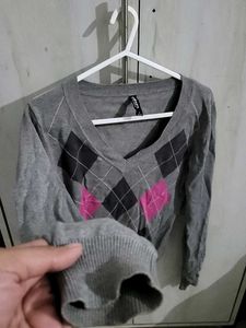 V Neck Grey Sweatshirt