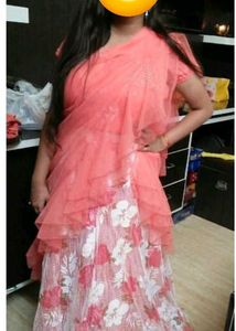 Sunset Peach Ruffles meet a Blooming Floral Leheng