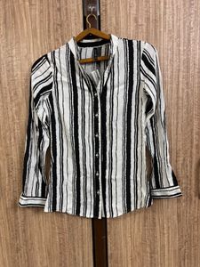 Black & White Striped Button-Down Shirt (S)