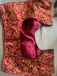 Padded Red Saree Blouse With Golden Work