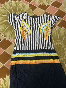 Striped Leaf Print Top