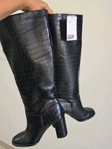H&M Croc Effect Knee-High Boots
