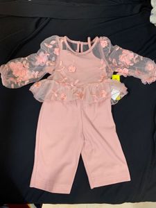 Cute Pink Floral Outfit Jump suit and net jacket