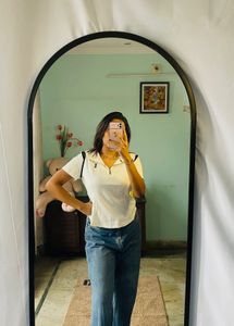 White Zip-Up Polo Top
