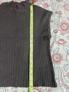 Grey Ribbed High Neck Top