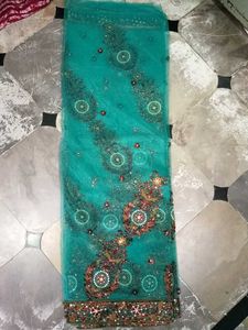 Teal Embroidered Net Dupatta