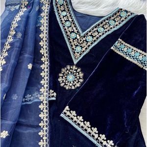 Pure Viscose Velvet With Embroidery Suit Set XL