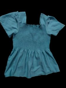 Blue Smocked Peplum Top