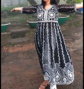 Embroidered Black Anakali With Stylish Duppta