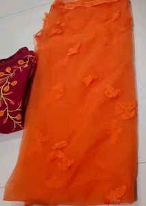 Orange Sharara Set With Butterfly Net Dupatta