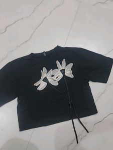 Floral Applique Black T-shirt