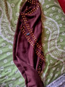 Luxury Brown Woolen Shawl with Gold Embellishments