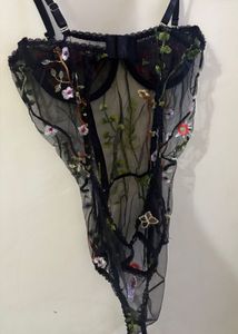 Floral Embroidered Backless Lingerie Bodysuit