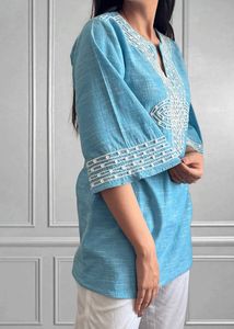 Embroidered Blue Tunic Top