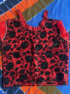 Red &amp; Black Floral Embellished Top