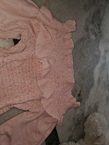Off Shoulder Striped Top Women Light Pink
