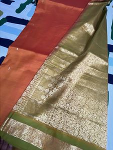 Kanchivaram Pure Silk Orange Green Saree
