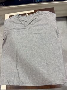 Gray Striped Sleeve Tee