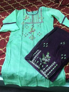 Embroidered Mint Green & Purple Salwar Kameez