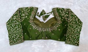Olive Green Embroidered Full Sleeves Blouse