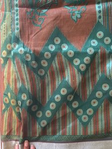 Green Net Saree With Silver And Red Border