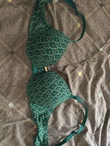 Green Patterned Bra