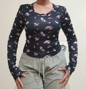 Black Floral Print Crop Top