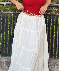 Red Crop Top And White Skirt Combo