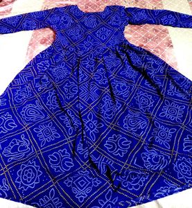 Elegant Indigo Bandhani-Print Maxi Dress