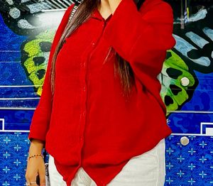 Red Button-Down Top