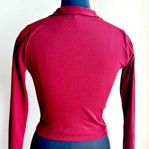 Maroon Ribbed Long Sleeve Stretchable Top