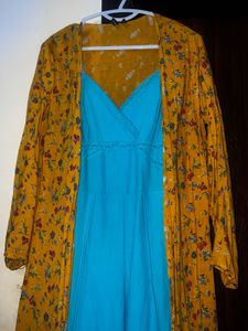 Floral Dress with Mustard Shrug