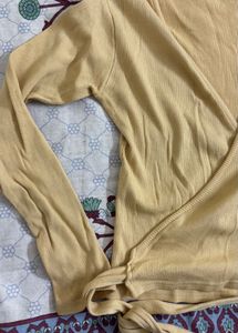Yellow Ribbed Wrap Top