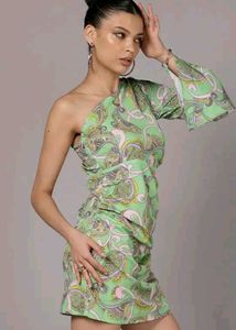 Green Paisley One-Shoulder Dress