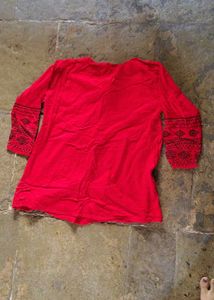 Red Embroidered Tunic Top