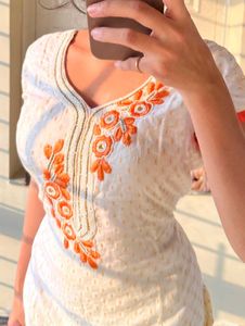 Orange Embroidered Kurti