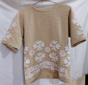 Embroidered Beige Top