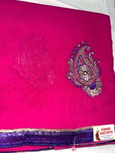 Pink Saree With Lace And Patches